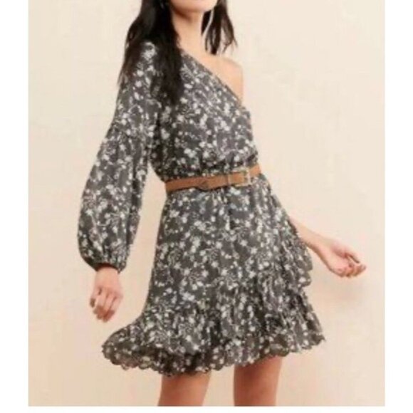 Dolan Anthropologie Mini Boho Western Floral Gray Feminine Dress LARGE - Picture 1 of 7